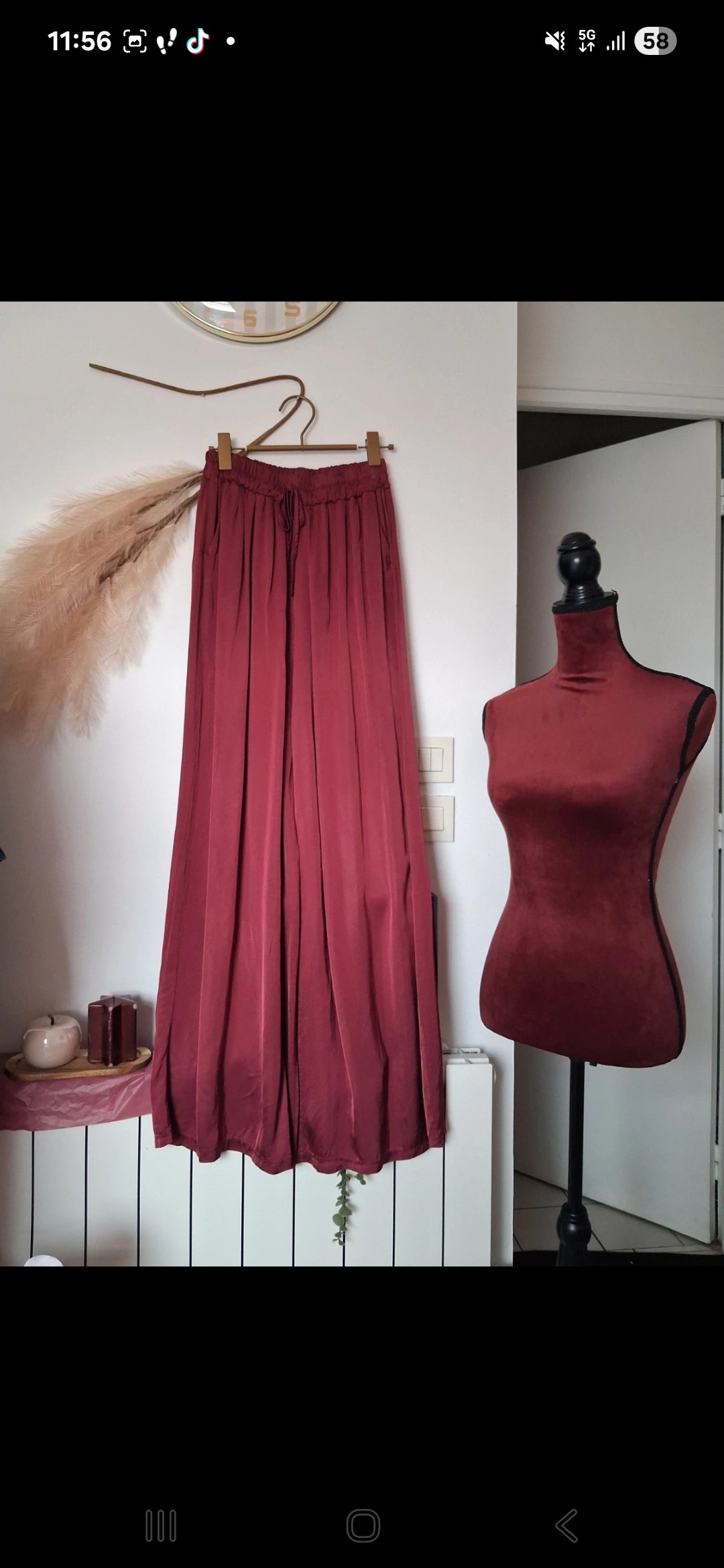 Pantalon large satin élastiqué