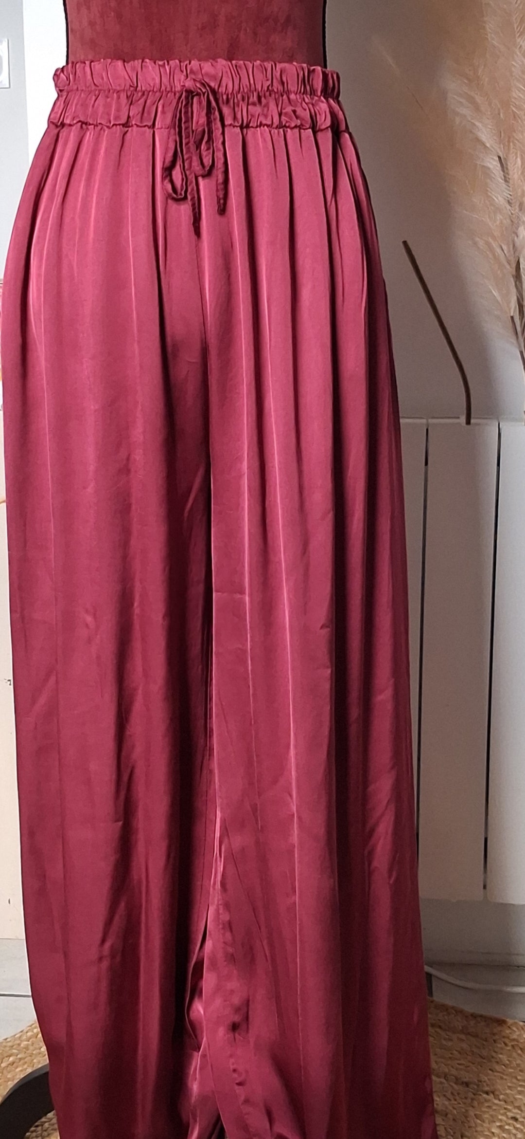 Pantalon large satin élastiqué